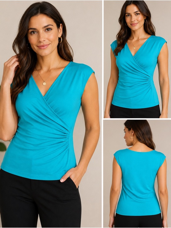Ralph Lauren Tops - Ralph Lauren Teal Surplice Cap-Sleeve Ruched Top